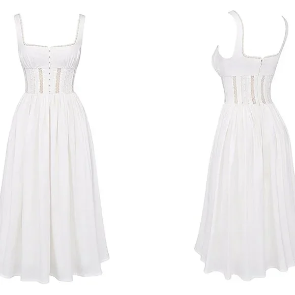 HOUSE OF CB 'Perle' White Lace Trim Midi Dress NWOT - Picture 7 of 12